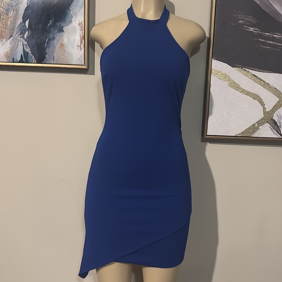 Lulus- You Can't Ruche Love Royal Blue Ruched Bodycon Halter Dress size XS - Picture 5 of 9